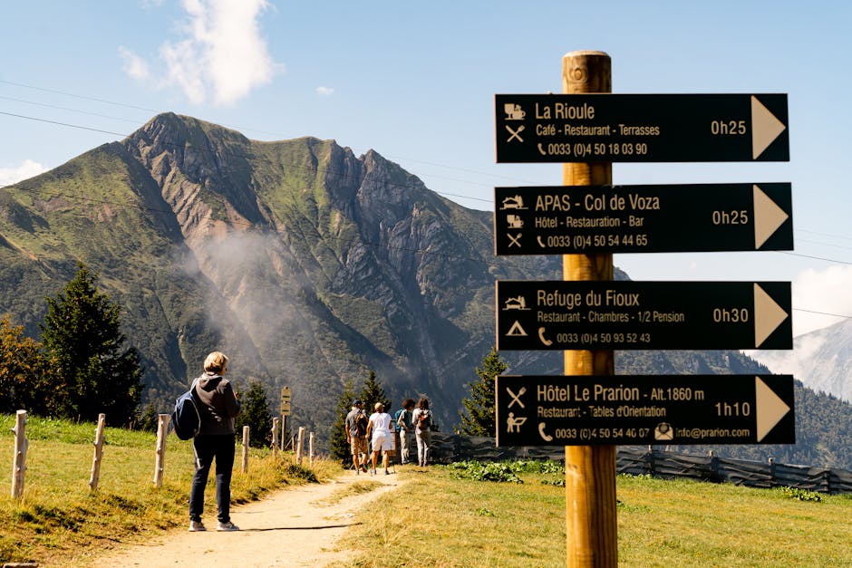 French Alps mountain hiking trail summer