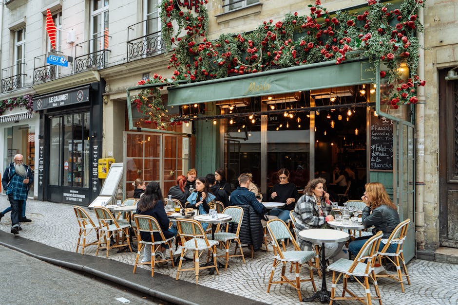 French cafe terrace Marais district Paris