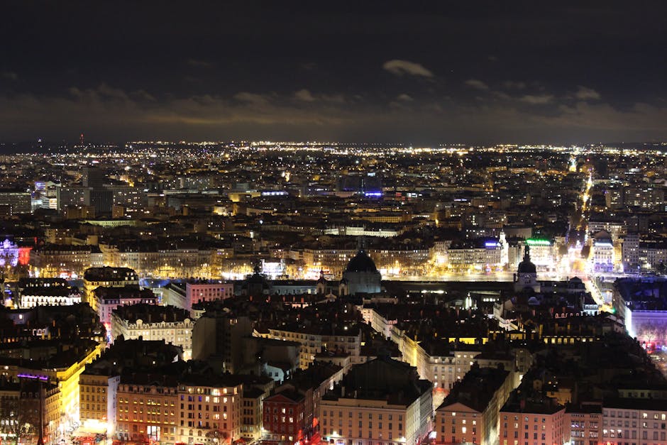 Lyon Confluence district smart city lights night